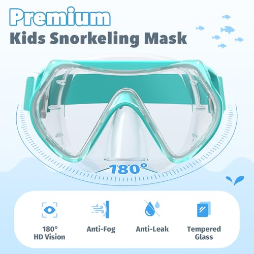 Findway Taucherbrille Kinder mit Stoffband,Schnorchelmaske Kinder Schwimmbrille für Jungen Mädchen,Anti Nebel Anti-Leck 180°Panorama HD Tauchmaske mit Nasenabdeckung,für 6-16 Jahre,A-Teal