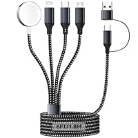 4 in 2 Multiplo Rapida Caricatore per A pple Watch, 1.8M/6FT Cavo Ricarica Intrecciato Nylon con Porta iOS/Micro USB/Tipo C/iWatch, Compatibile per iWatch Ultra/SE/1-10/iPhone/AirPods/Galaxy