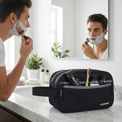 Image of Wooum Polyester Toiletry Bag for Men & Women, Travel Pouch for Toiletries Shaving Kit & Cosmetics, Water Resistance Pouch for Travel Accessories, Organizer Travel Pouch for Make Up, Black