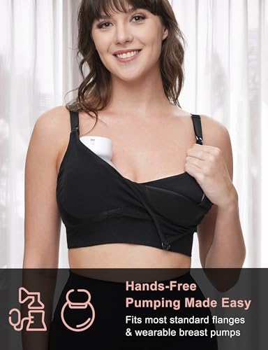 ChouChouter 4-in-1 Pumping Bra Hands Free, Low-Impact Sports Nursing Bra for Breastfeeding, Maternity Bra for Pregnancy Black - Thumbnail 5