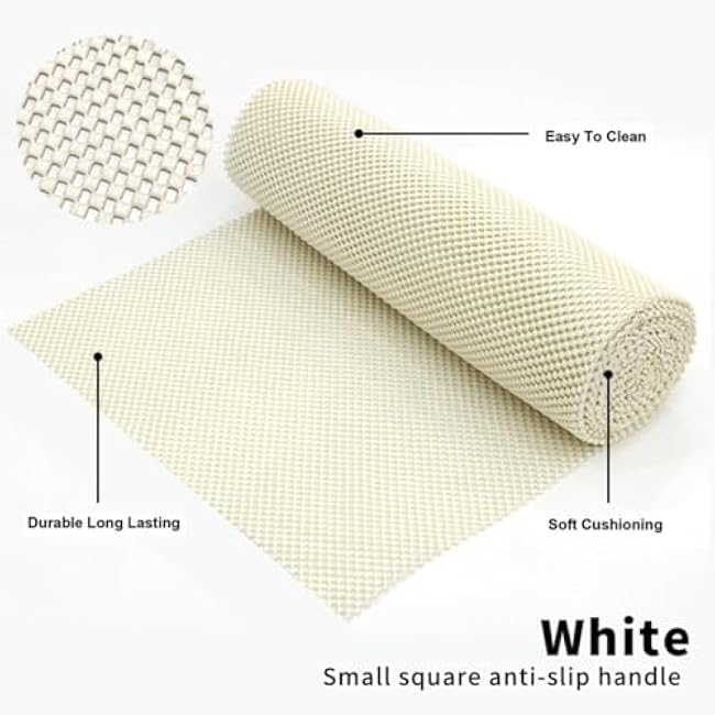 Shelf Liner Non-Adhesive 12in x 20ft,Strong Grip Non Slip Shelving Liner for kichen cabinets,Easy Install Storage,Drawers,Shelves kitchenware Tableware White Liners (White, 15.7 x5ft)