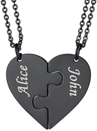 Custom4U 1-6 Pieces Heart Puzzle Jigsaw Necklace,Birthstone Pendant Set,Personalised Family/Friendship/Bff/Couple Jewelry Gift for Women Girls Mum Dad Fathers Day Mothers Day Valentines Day Birthday Christmas(with Gift Box)