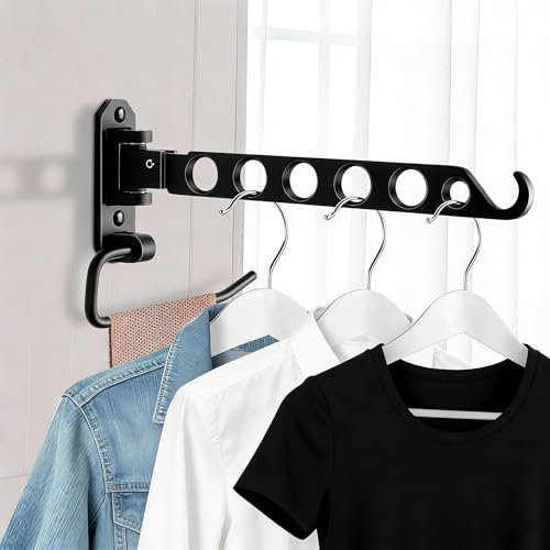 JOLY FANG Kleiderhaken klappbar, Wand Kleiderständer Wandhaken Klapphaken für Balkon Badezimmer Waschküche (Schwarz-U, 1 Stück) – Ansicht 1