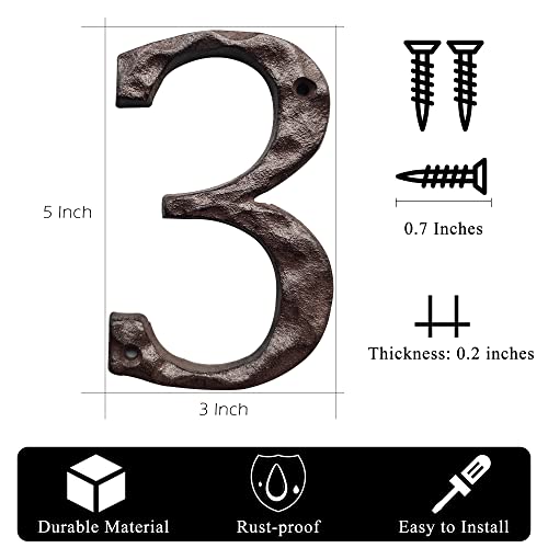 House Numbers For Outside Modern -5 Inch Rustic Address Number/Mailbox Number- Solid & Heavy Duty/Easy Install With Matching Screws-Number 3 #TOP4