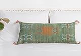Extra Long Lumbar Pillow Cover (12 X 28 inches) | Hand-Woven Cactus Silk Green Pillow Linen Cover | Rustic Décor Bohemian Cushion Cover | Farmhouse Cotton Pillow Case | Decorative Throw Pillow Dress