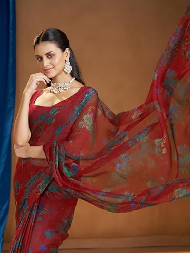 Image of Garden Vareli Nara Chiffon Abstract Floral Print Saree