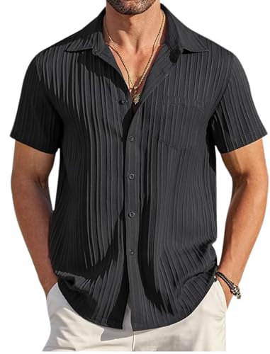 Image of Zombom Men's Casual Button Down Shirts Short Sleeve Poly Cotton Shirt Fashion Textured Beach Summer Shirts| Men Stylish Shirt | Men Fancy