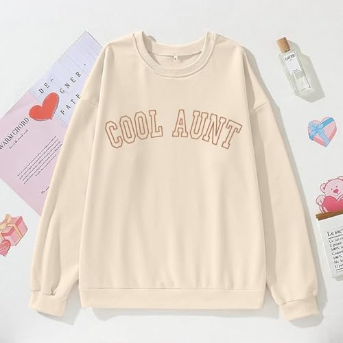 Mousya Women Cool Aunts Sweatshirt Auntie Letter Print Oversized Pullover Tops Embroidered Aunt Long Sleeve Lightweight Shirt Apricot thumb #3