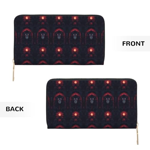 Gothic Dark Lion Print Wallet Women Men, Long PU Leather Wallets for Women, Cute Womens Travel Wallet Purse Pouch with Zipper Pocket2