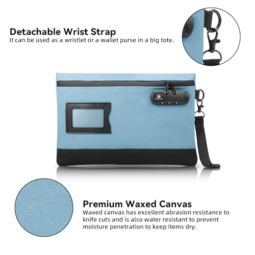 Image of KOSMCCO Money Bag with Lock, 11.8 x 7.9 Inches Durable Canvas Cash Bag Bank Bag for Cash