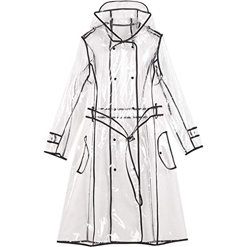 Freesmily Women Long Transparent Raincoat Waterproof Clear Rain Jacket With Hood Belt Black Edge (Black, M) #TOP1