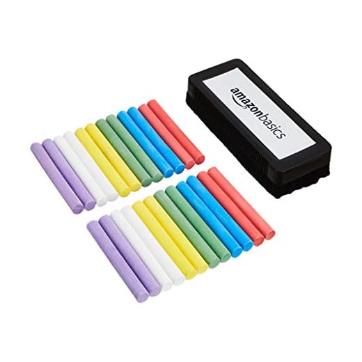 Amazon Basics Dustless Chalk with Eraser, 24 Count (Pack of 1), Assorted
