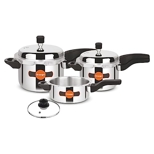 Orange Triply Stainless Steel Outer Lid Pressure Cooker Combo Set Of 3 With Glass Lid,2liter, 3liter & 5liter | Induction Friendly | 5 Year Warranty | Silver(O-Triply Combo 3Pc) (B0C9Q7SH5R) Amazon Price History, Amazon Price Tracker