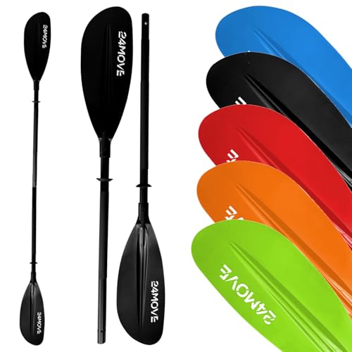 24MOVE Doppelpaddel LAGO Paddel 220cm Kanupaddel Aluminium Stand-Up Paddling Paddel für Kajak Schlauchboot verstellbar schwarz