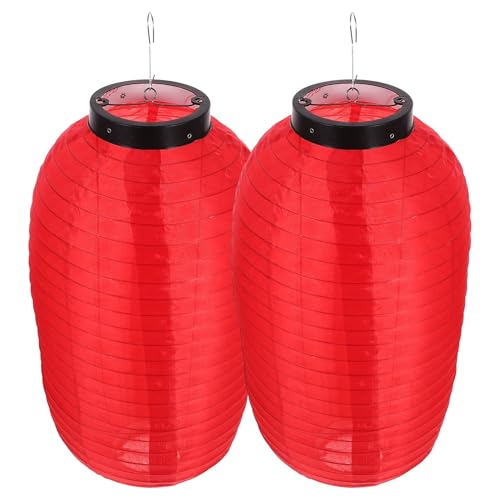 BIUDECO Linternas Japonesas Colgantes Impermeables 2 Unidades, Tela de Seda Roja, Plegables de 10 Pulgadas, Decoración Japonesa para Exteriores, Fiestas, Bodas y Restaurante