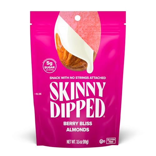 Image of SkinnyDipped Berry Bliss Yogurt Covered Almonds, Healthy Snack, Plant Protein, Gluten Free, 3.5oz Resealable Bag, Pack of 5