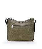 Medidas: 29 x 23 x 9 BOSANOVA Bolso Bandolera con Detalle de Mandala Bordado en la Cara y Cremallera Frontal. Asa de Cruzar Regulable y Cierre con Cremallera. Kaki U