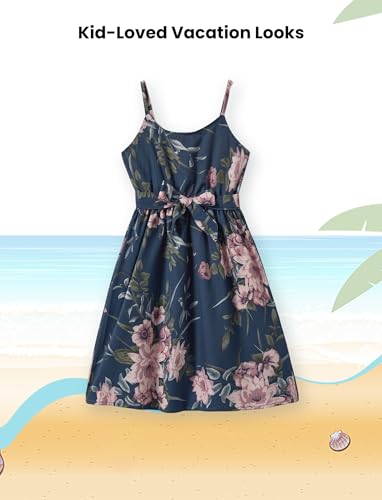 Image of PATPAT Family Matching Outfits Mommy and Me Dresses Hawaiian Tropical Vacation Beach Spaghetti Strap Dress and Shirt