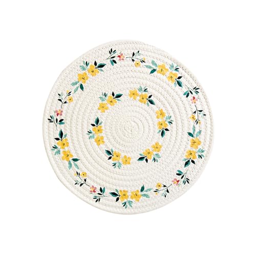 Mesa redonda de algodón mate con protección térmica base no deslizante, superficie lavable, protector de mesa de algodón, para accesorios de cocina de fibra de comedor