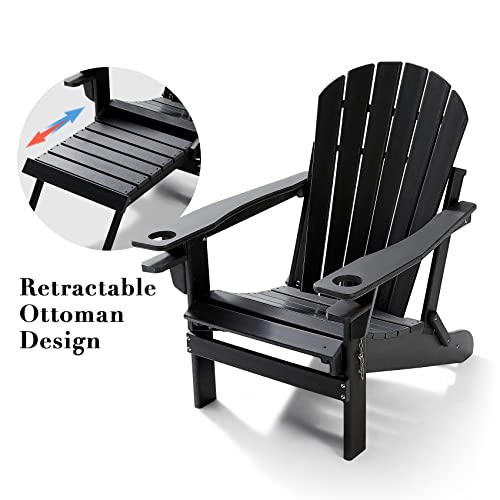 Ivy&Lane Plastic Adirondack Chair With Cup Holder - Outdoor Folding Adirondack Chaise Lounge Chairs With Retractable Ottoman For Garden Patio Backyard Lawn Beach #TOP2