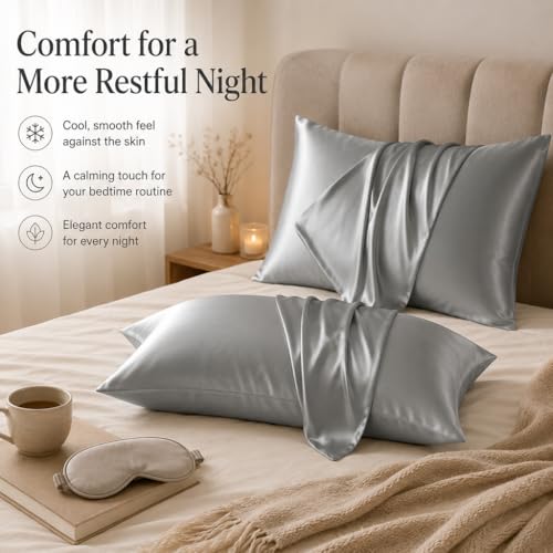 Silk Pillow Cases King Size with Hidden Zipper Gray - image 6