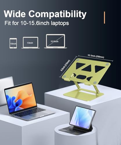 Image of Aoviho Laptop Stand for Desk,Adjustable Laptop Stand Holder and Riser,Foldable Aluminum Notebook Computer Stands for MacBook Air Pro HP Lenovo Dell Samsung Chromebook, 10-15.6 inch,Yellow Green