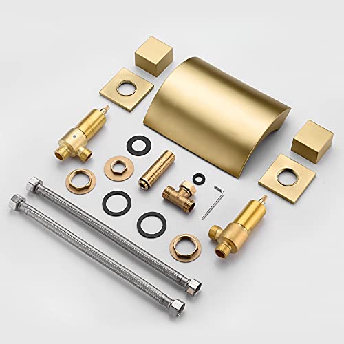 Sumerain Bathroom Roman Tub Faucet With Waterfall Spout, 3 Hole Deck Mount Bath Tub Filler Brushed Gold #TOP5