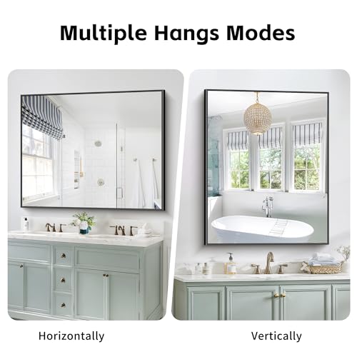 Image of COFENY 40x48inch Black Bathroom Mirror, Black Rectangle Mirror with Frame, Large Rectangular Wall Mirrors for Bathroom, Living Room, Hair Salon, Big Farmhouse Mirror Hang Horizontal /Vertical