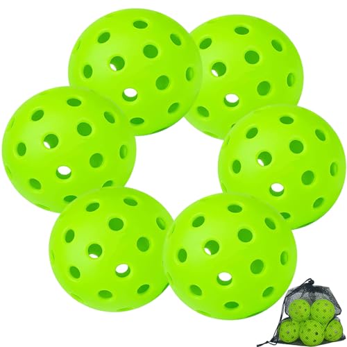 kisportee Pickleballs Balls, 6 Pack Outdoor Pickleball Balls with Mesh Bag for Sport Outdoor Play, High Elasticity & Durable Pickle Ball for All Style Pickleball Paddles, Ideal Sport Pickleballs Gift
