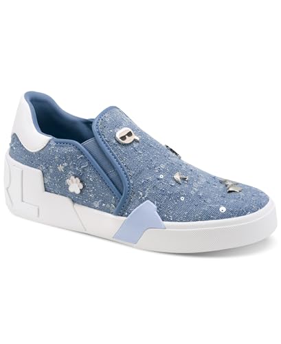 KARL LAGERFELD Paris Maude Slip on Sneaker with Pins, Light Blue, 9