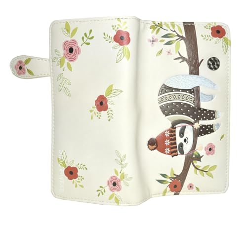Shag Wear Chillin’ Sloth Large Wallet for Women – Vegan Faux Leather Clutch Purse with Sloth Design, Nature Theme, Magnetic Snap Closure, Card and Bill Organizer Beige 7"