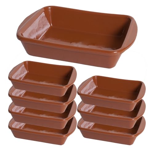 Cazuela de Barro. Set de Cazuelas Barro Refractario. Horno, Vitrocerámica, Gas, Microondas y Lavavajillas. Fuente de Barro para Cocina, Rectangular u Ovalado (20 x 14,5 x 4 cm (8 Uds)