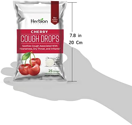 Herbion Naturals Cough Drops with Cherry Flavor, Soothes Sore Throat and Dry Mouth, for Adults, Children 6 and Above, 25Ct Pouch