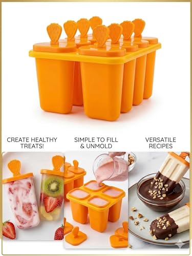 Image of BPA Free Ice Lolly and Kulfi Maker Set of 8 Reusable Popsicle Moulds Food Grade Plastic Ice Cream Popsicle Maker for Home Kitchen Multicolor (Orange)