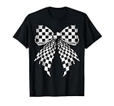 Coquette Bow Black White Checkered Pattern T-Shirt