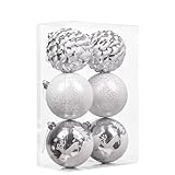 Valery Madelyn 6ct 100mm Frozen Winter Silver White Shatterproof Christmas Ball Ornaments Decoration,Themed with Tree Skirt(Not Included)