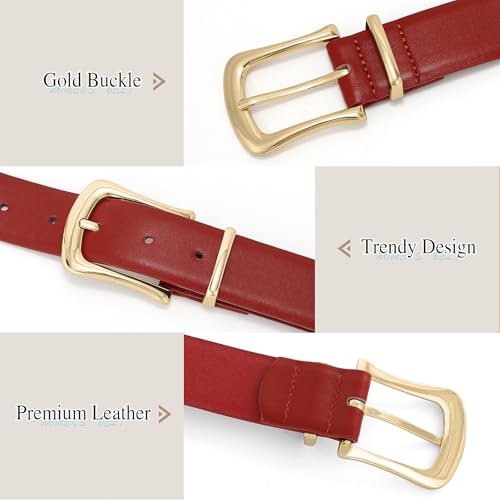 Women's Leather Belt for Jeans Pants Fashion Ladies Dress Belt Waist Belt with Gold Buckle2