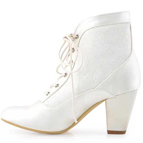 Image of ELEGANTPARK Wedding Boots for Bride Lace Closed Toe Ankle Victorian Booties