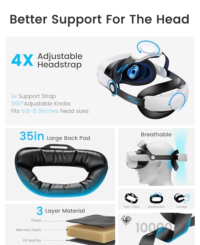 Leichter Headstrap für Meta Quest 3/3S/2, Verstellbarer Strap VR Zubehör Kompatibel mit Quest 3, Reduzieren Gesicht Stress, Verbesserter Support Komfort Verlängern, für Erwachsene und Kinder