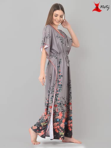 Image of Noty Women's Kaftan Nighty | Digital Print | Sarena Fabric | V Shaped Neck Nightwear | Nightdress for Girl