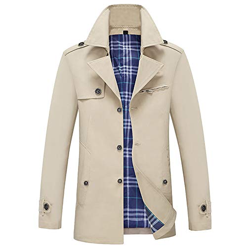 Men's Casual Trench Coat Single Breasted Classic Overcoat Business Jacket Slim Fit Khaki