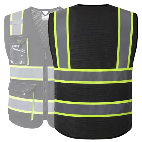 Image of JKSafety Hi Vis Reflective Safety Vests for Men Women High Visibility Vest with Pockets Mesh Fabric Construction Safety Apparel Neon Vest for Work (220-Black S)