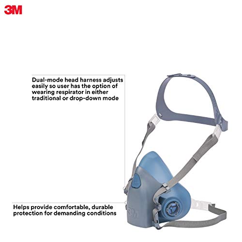 3M Reusable Respirator, Half Face Piece 7502, Use With Bayonet Cartridges/Filters (Not Included) For Gases, Vapors, Dust, Medium Size #TOP1