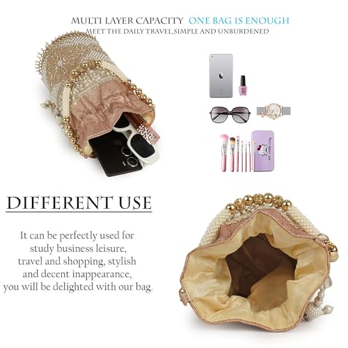 Image of Nevis Silk Fabric Luxury Pearl Embroidered Potli Bag for Women | Bridal Ethnic Drawstring Clutch with Beaded Handle Wedding | Potli Bag