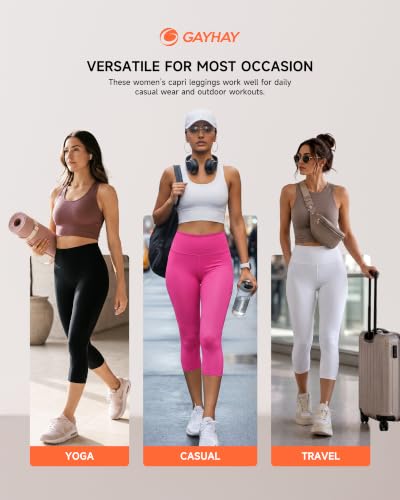 Image of GAYHAY High Waisted Capri Leggings for Women - Soft Slim Yoga Pants for Running Cycling Workout