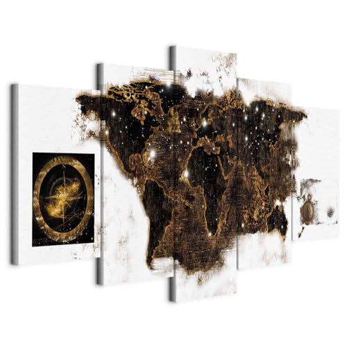 murando Tableau acoustique Carte du monde 225x112 cm avec mousse acoustique absorption du son isolation Impression sur Toile Intissé Image Photo 5 pieces k-A-0010-b-n