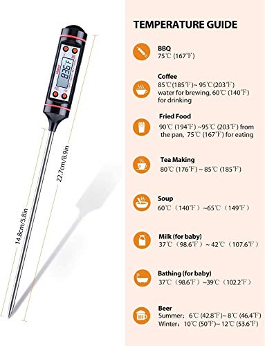 Homasy Digital Barbecue Thermometer 2 Pieces, Meat Kitchen Household Cooking Thermometer Instantly Readable with Long Probe, LCD Screen Ideal for BBQ, Baby Food Preparation - Thumbnail 2