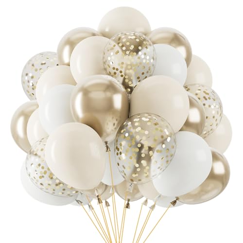 68 Stück Luftballons Beige Gold, Sandweiß Goldene Luftballons Geburtstag, Helium Ballons Konfetti...