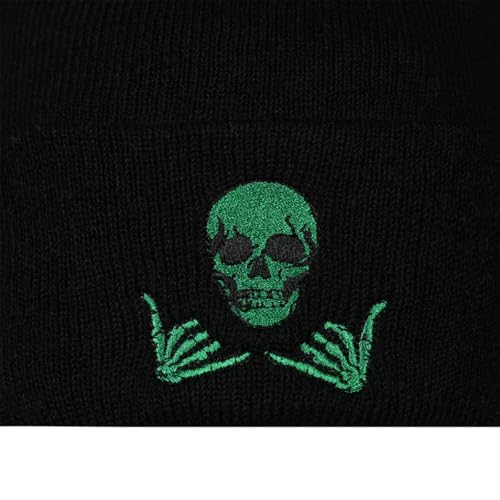 Image of Embroidered Skeleton Beanie Hat Winter Stretch Knit Skull Cap for Men Women