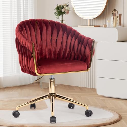 Comermax Velvet Office Chair, Vanity Chairs with Wheels, 360° Swivel Velvet Home Office Desk Chair, Accent Chair Makeup Vanity Chair for Bedroom, Living Room(Red)